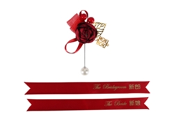 Ramo Artificial De Novios Con Lazo, Color Rojo Vino, Accesorio De Boda, 2 Piezas