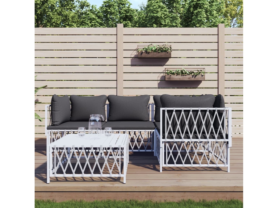 Conjunto de muebles de jardín con cojines, acero blanco, Dkd Home Decor