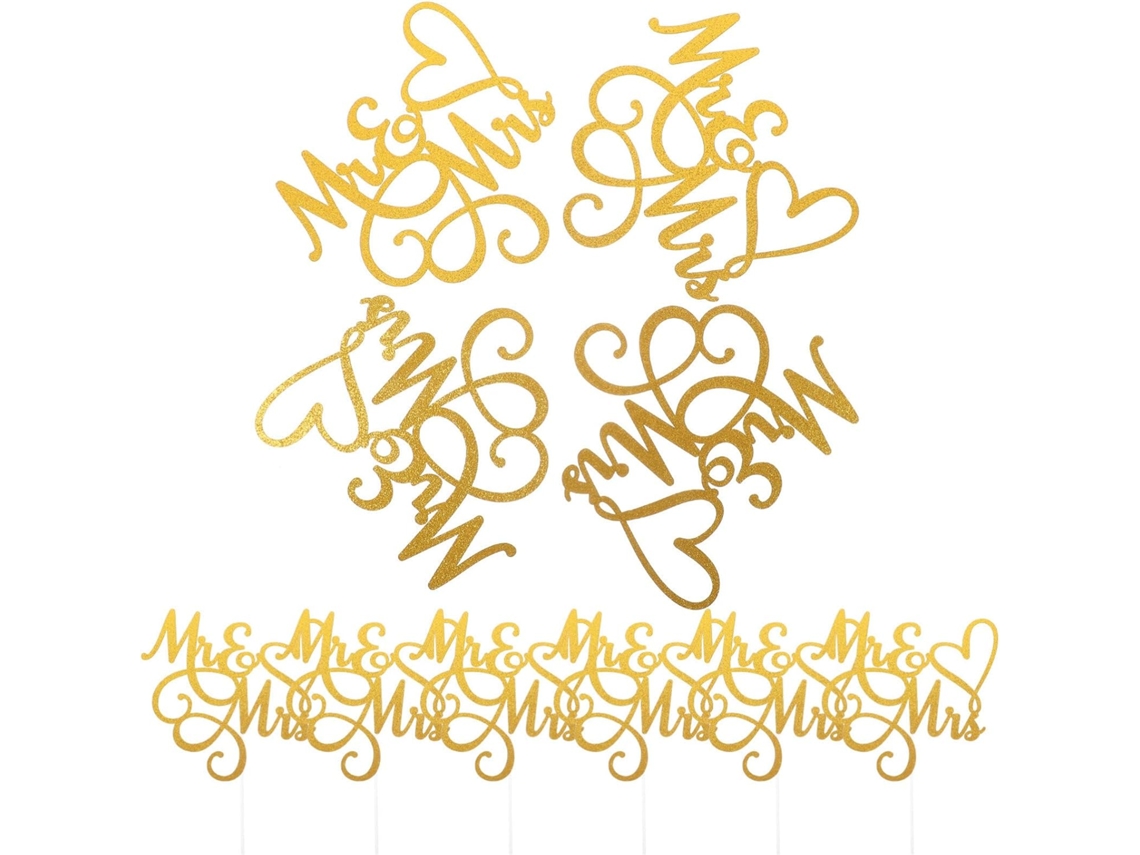 Juego de 10 adornos para pastel con las palabras "Sr. y Sra.", elegantes accesorios para bodas y compromisos.