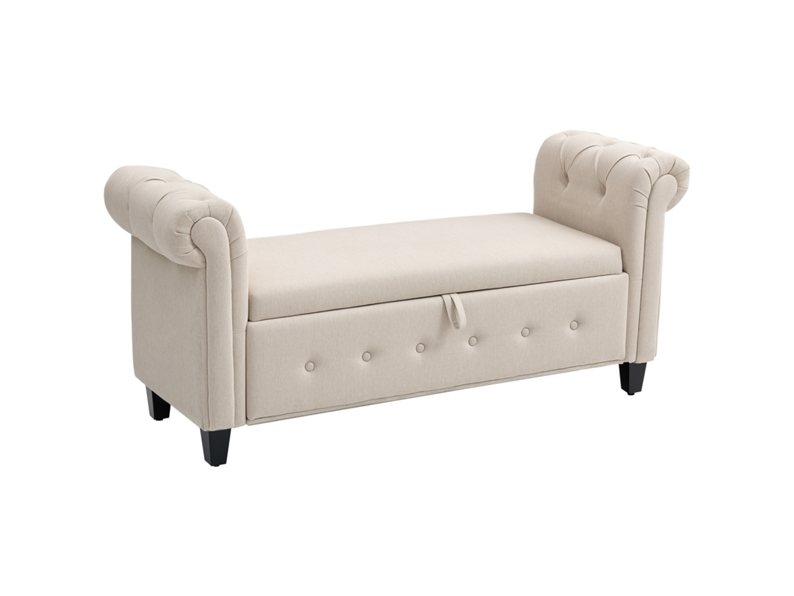 Banco Con Reposabrazos, 146,5x49x74,5cm, Color Beige.