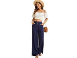 Pantalones De Algodón Fluir Lino Para Mujer, Cintura Alta, Pernera Ancha, Estilo Casual Veraniego Con Bolsillos.