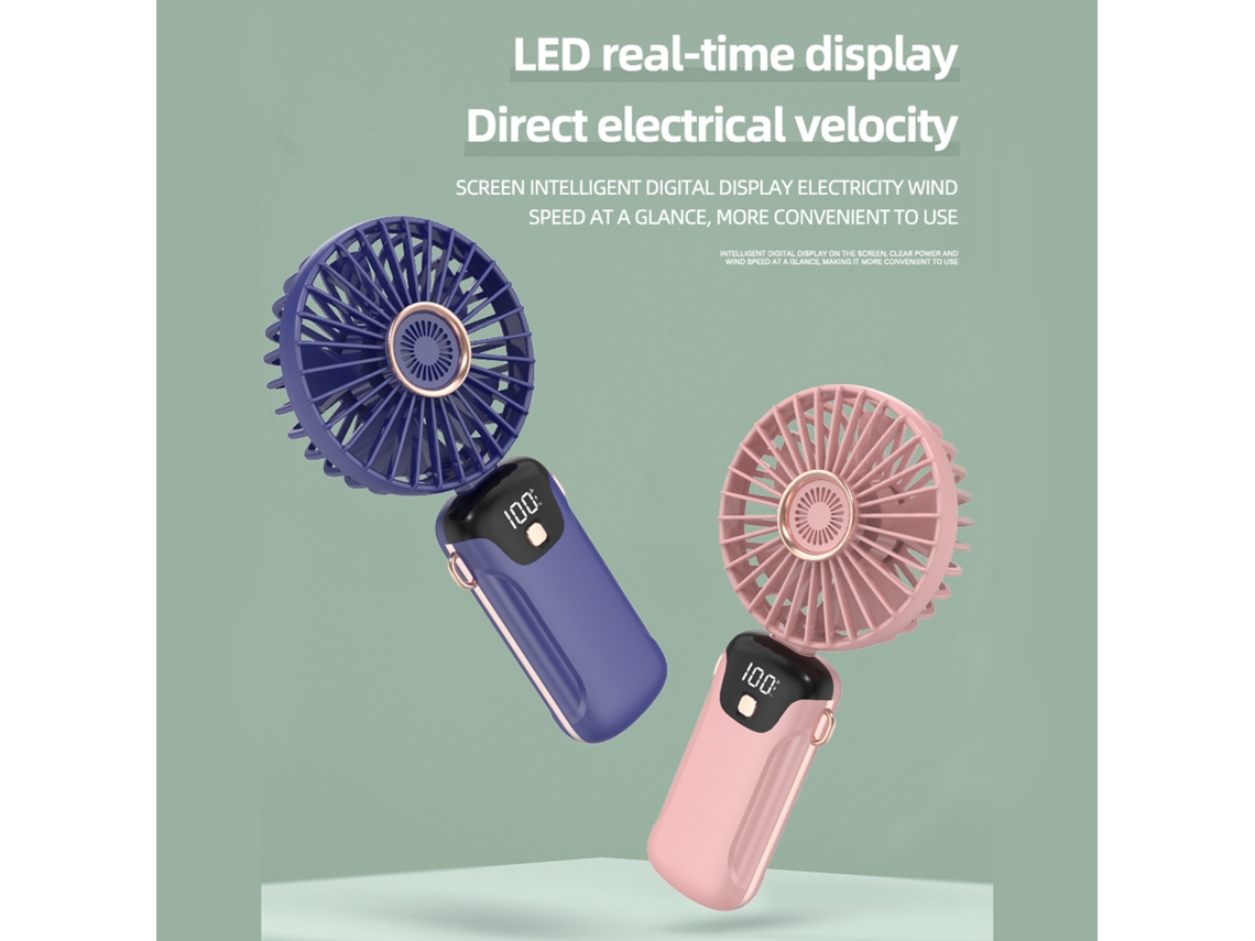 Mini ventilador portátil con pantalla LED, 5 velocidades, silencioso