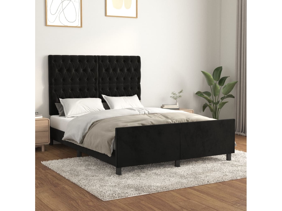 Estructura De Cama Sin Colchón Terciopelo Negro 140x200 Cm
