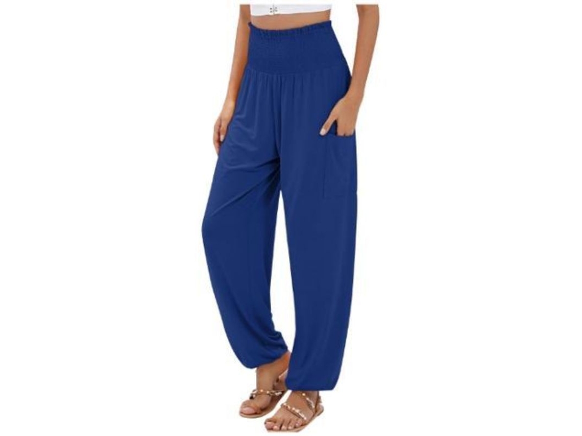 2026-pantalones Harem De Yoga Alto Talle Con Bolsillos Para Mujer Boho M Azul