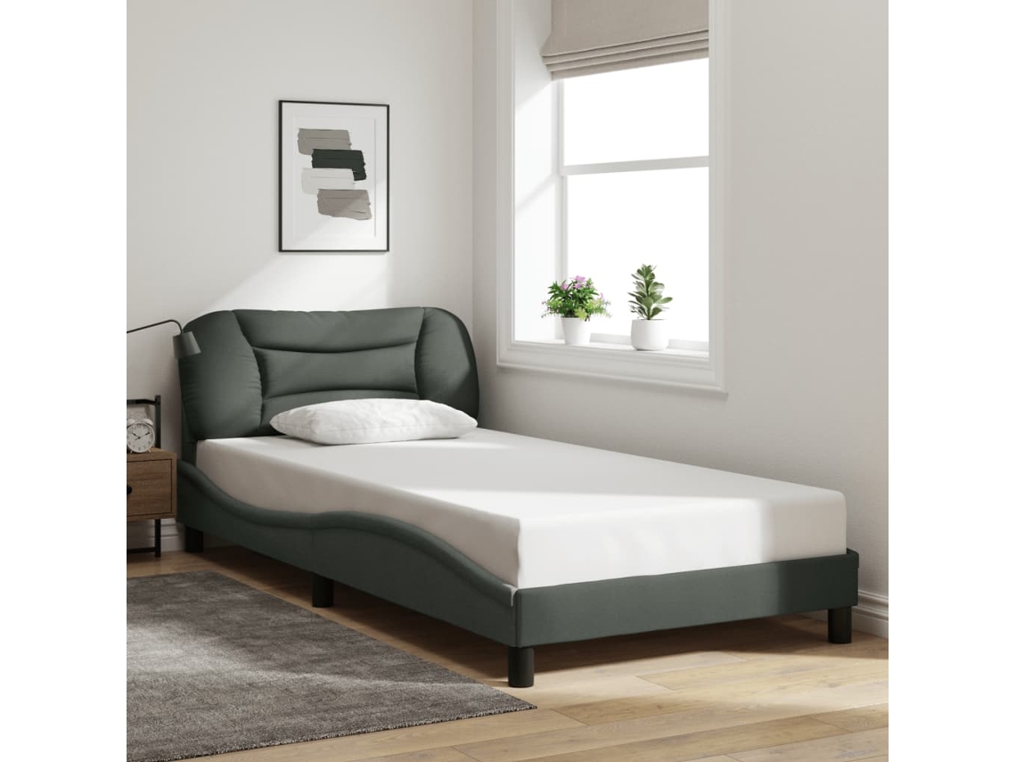 Estructura De Cama Sin Colchón Tela Gris Oscuro 90x200 Cm