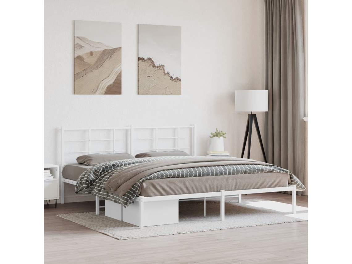 Estructura Cama Sin Colchón Con Cabecero Metal Blanco 180x200cm