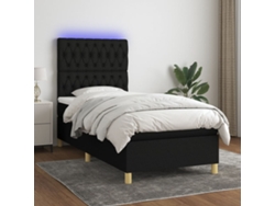 Cama Box Spring Colchón Y Luces Led Tela Negro 90x190 Cm
