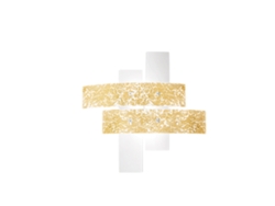 Lámpara de techo Lara grande de cristal blanco con detalles en pan de oro, 91 x 91 cm, 4 luces E27, IP20, máx. 4 x 52 W, estilo moderno, bombillas no incluidas. Gea Luce