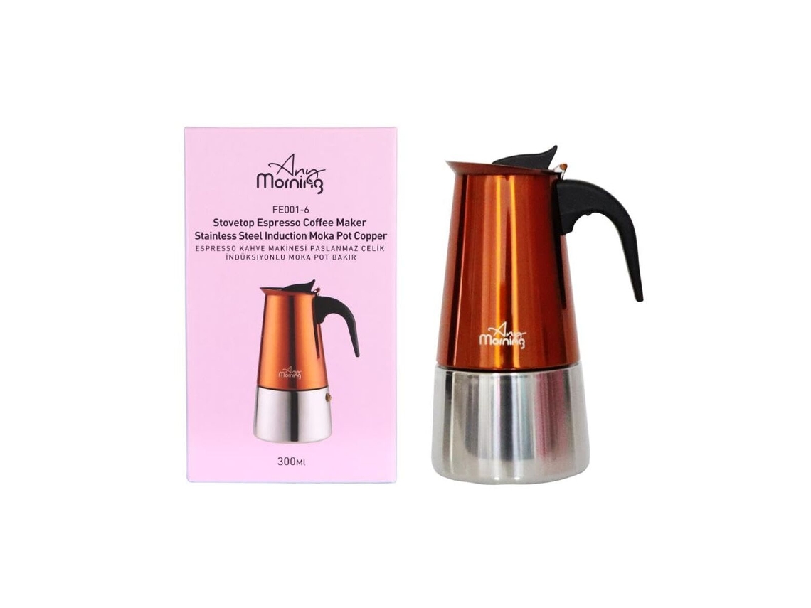 Cafetera espresso de acero inoxidable Any Morning, 300 ml, duradera y fácil de limpiar, acabado en cobre