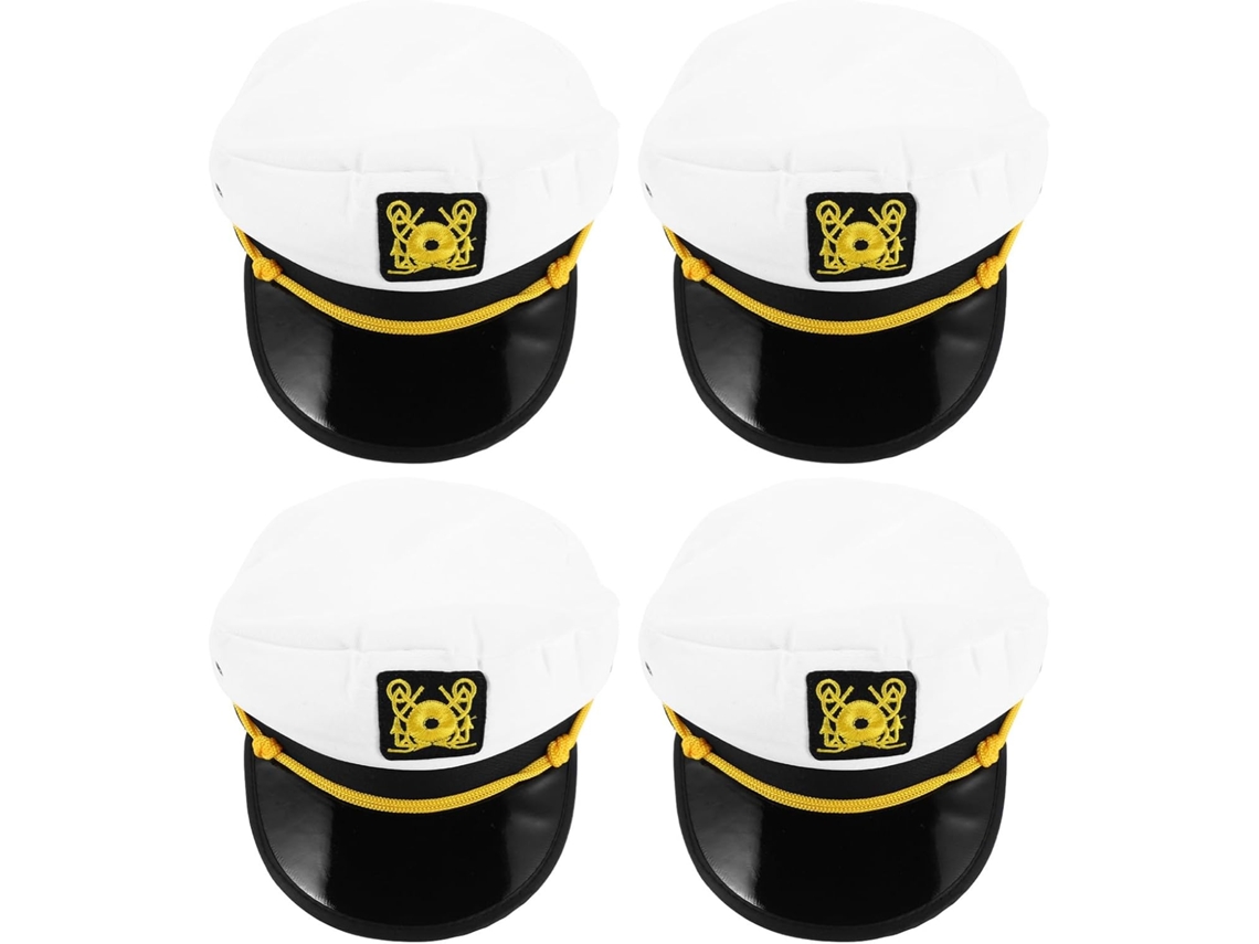 Juego De 4 Gorras De Capitán Blancas Para Adultos, Gorra De Disfraz De La Marina Bordada, Talla