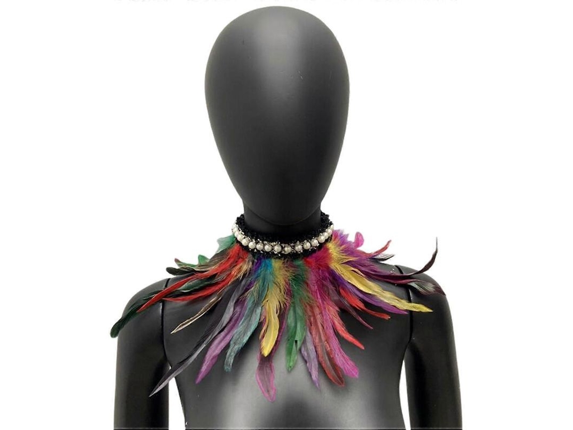 Bufanda De Plumas Sintéticas Con Decoración De Perlas Sintéticas, Cuello Ajustable De Estilo Gótico Retro Para Cosplay Y Fiestas.