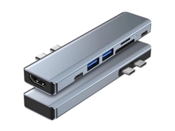 Concentrador USB C 7 en 2 para MacBook Air Pro M1 (paquete de 2) con adaptador USB C HDMI 4K, lector de tarjetas SD/TF USB 3.0 plateado.