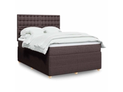 Cama Box Spring Con Colchón Tela Marrón Oscuro 140x190 Cm