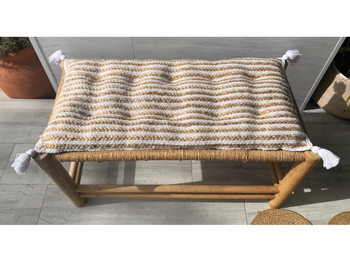 Cojín CUSHIONS, POUFS AND MORE Para Banco 90X40 cm con Borlas En Mezcla de Yute y Algodón