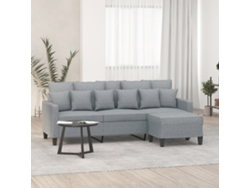 Sofá De 3 Plazas Con Taburete De Tela Gris Claro 180 Cm