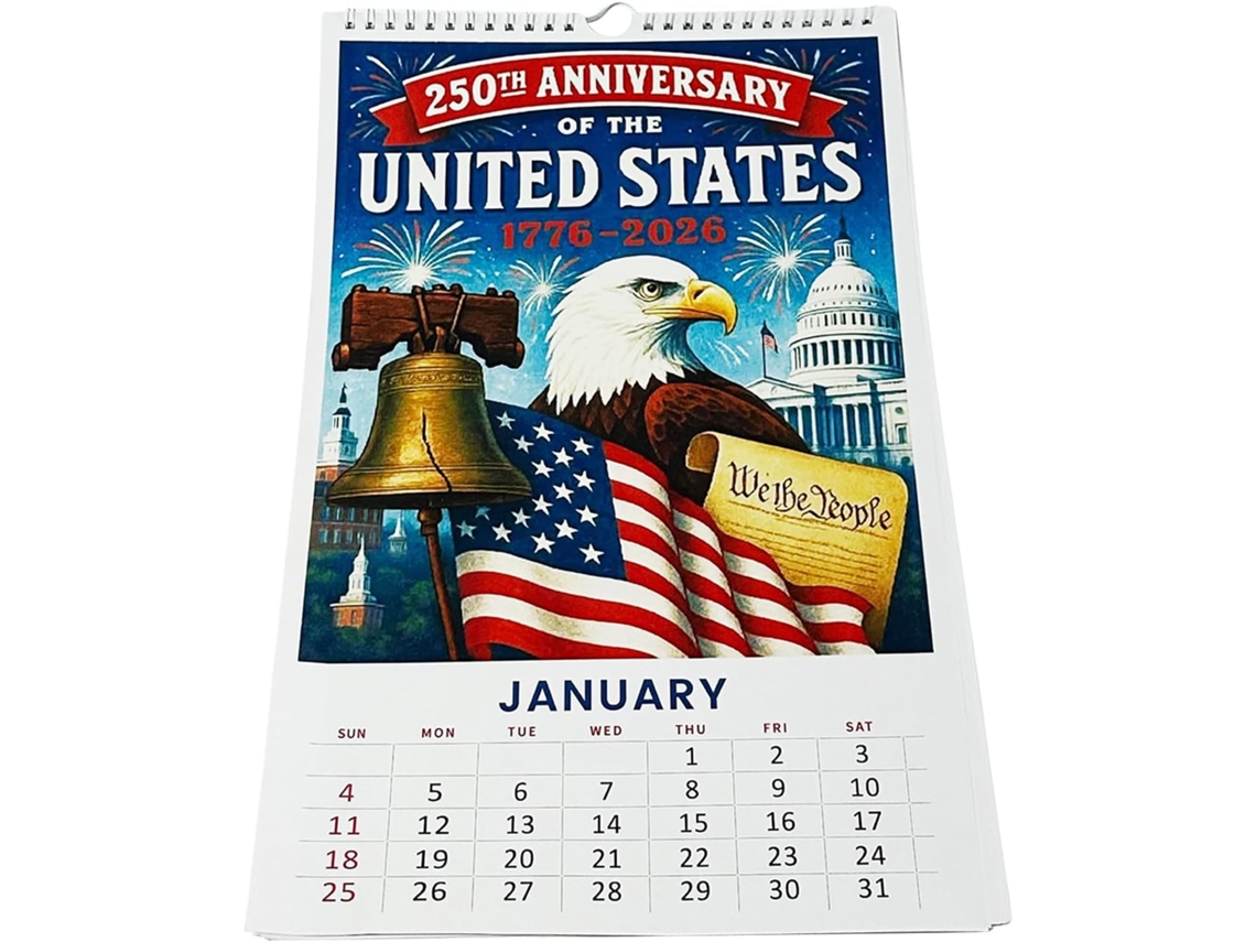 Calendario de pared del año 2026, calendario de pared conmemorativo del 250.º aniversario de América | Gokoco