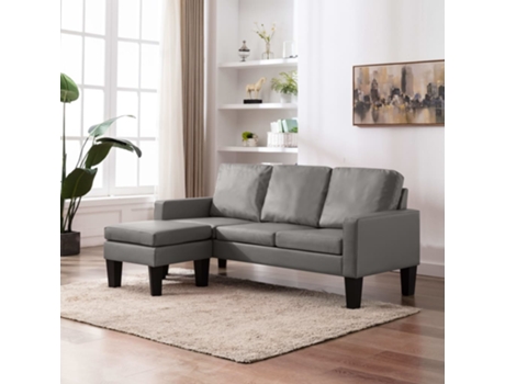 Sofá de 3 plazas con reposapiés cuero sintético gris 184 x 76 x 82,5 cm MAISON EXCLUSIVE
