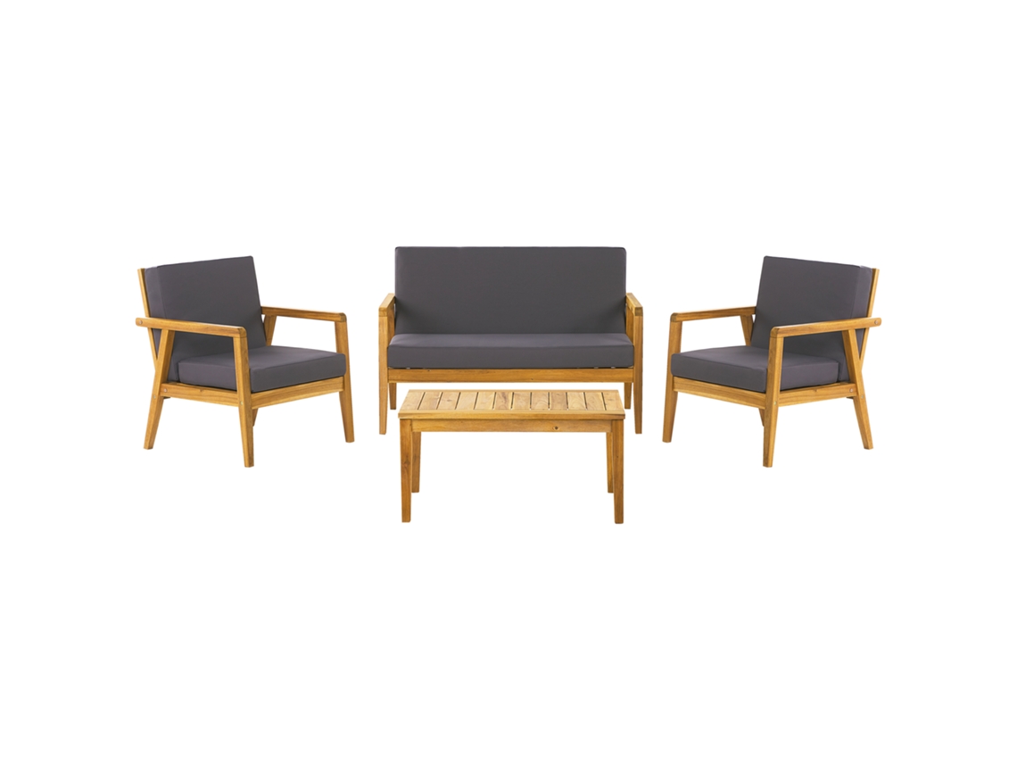 Conjunto de jardín 4 plazas con mesa de madera de acacia clara/gris oscuro BELIANI Pallano