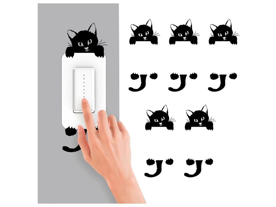 5 Pegatinas De Interruptor De Gato Negras Removibles, Decoración De Halloween Para Pared