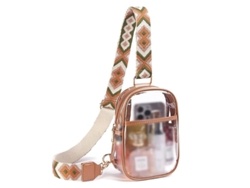 Bolso transparente de PVC para llevar en el pecho, al hombro o cruzado. Marrón claro. 20*14*5 cm. YUNZII