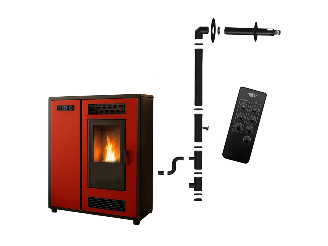 Salamandra de pellets Slim Astral 12,2 Kw Burdeos Sannover Kit de instalación