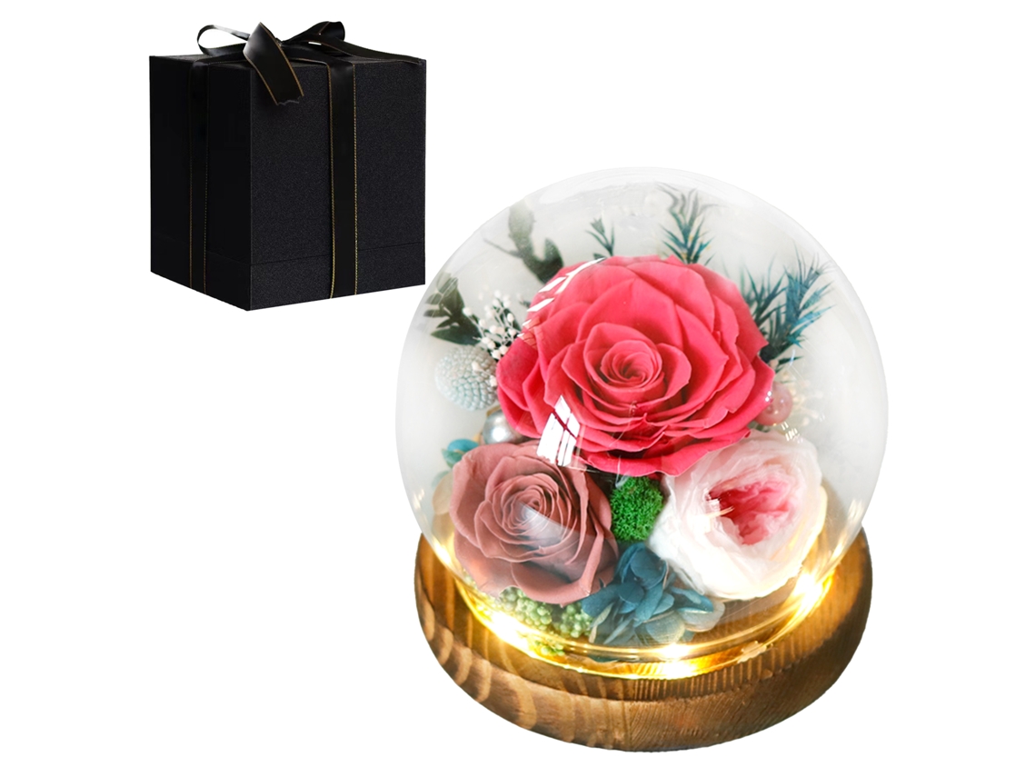 Rosa preservada con 3 pilas AAA - Día de la Mujer - Día de San Valentín