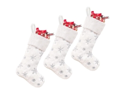 2026-3 Calcetines Navideños Blancos De Pelo Falso Con Lentejuelas Plateadas Para Decoración Familiar Niños