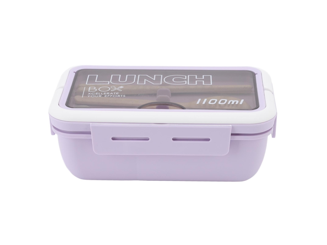 Bandeja De Almoço Com 2 Compartimentos 1100ml Adulto Bento Box Roxo Com Colher E Palitos