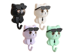 4 ganchos giratorios de dibujos animados de gato negro sin agujero