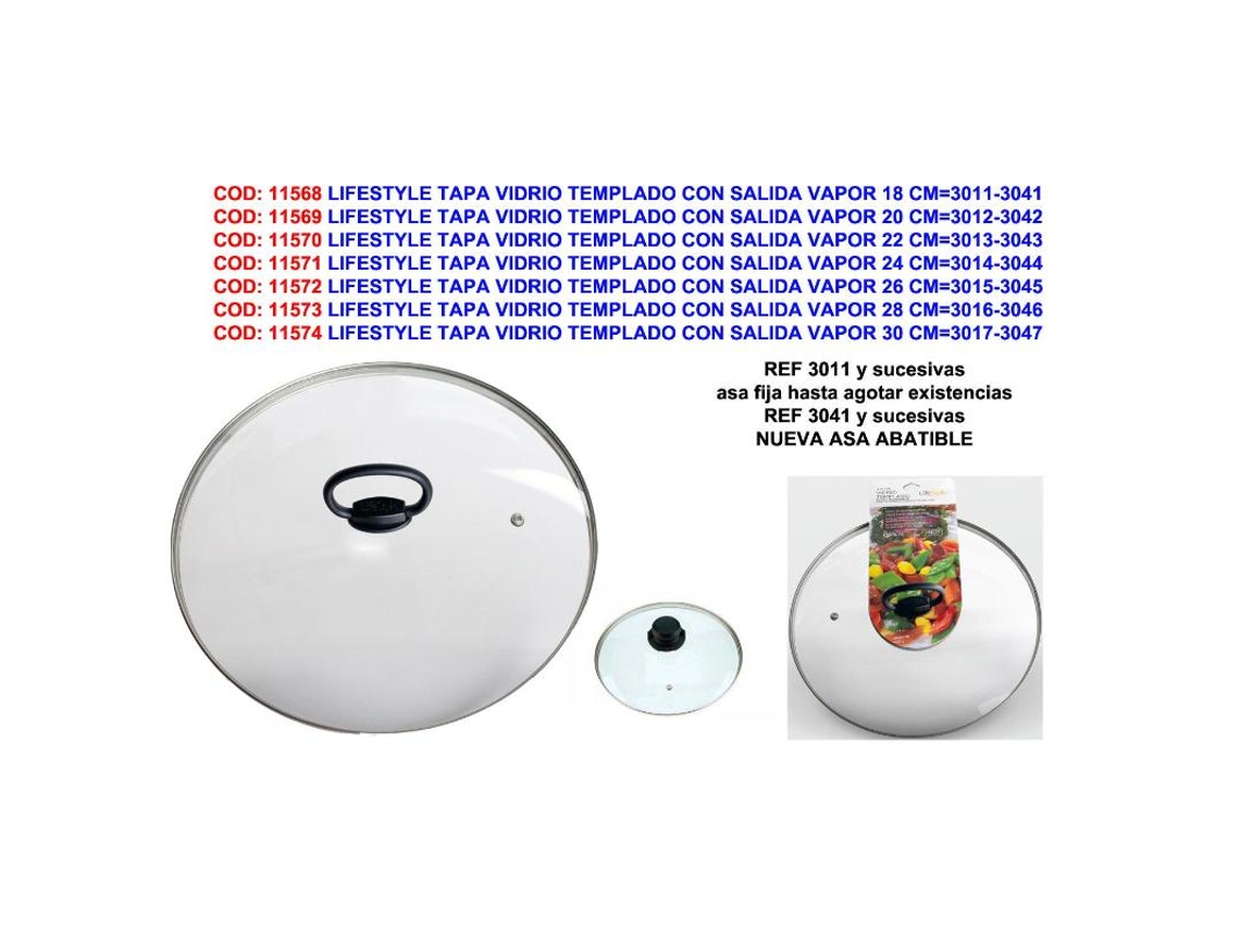 Tapa de Vidrio Templado con Salida de Vapor 26 cm 3015-3045 LIFESTYLE