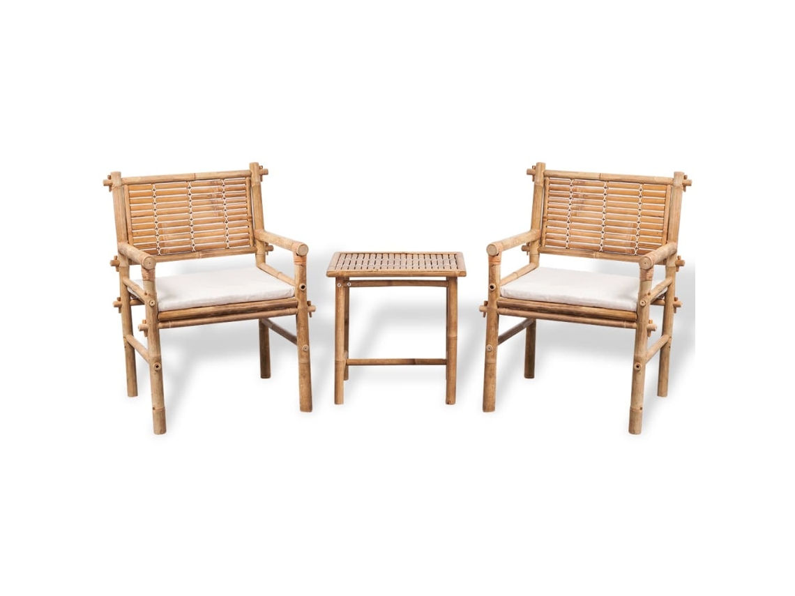 Conjunto 3 mesa y sillas terraza VIDAXL con cojines bambú