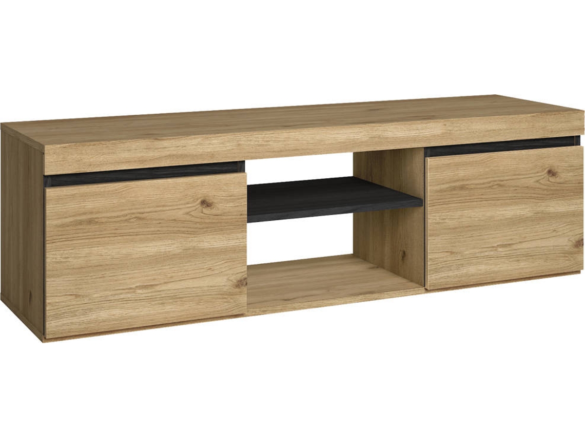 Mueble Tv Naturale Color Roble Y Negro, 2 Puertas Y 2 Compartimentos,140x40x41cm