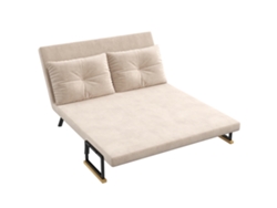 Sofá-cama De 2 Lugares (efeito Veludo), Função De Cama, Inclui 2 Almofadas, Natural + Bege + Preto