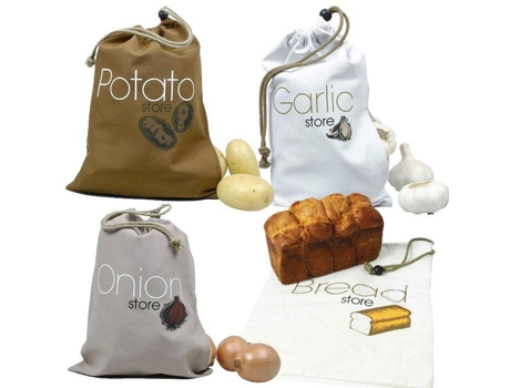 4 Bolsas De Tela Para Alimentos - Ajo, Cebolla, Papas, Pan