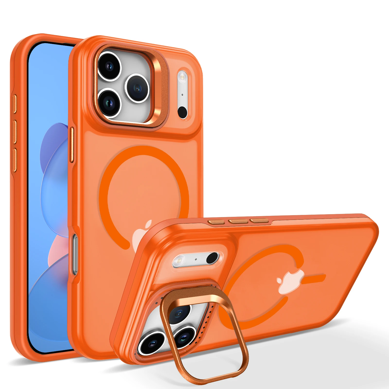 (iphone 17 Pro Max, Naranja) Funda Magnética Transparente A Prueba De Golpes Con Soporte, Compatible Con Carga Inalámbrica Magsafe, Compatible Con Iphone.