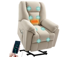 Sillón Reclinable Eléctrico Con Función De Masaje Y Calefacción, Respaldo Reclinable, Puertos Usb, Mando A Distancia, Color Beige.