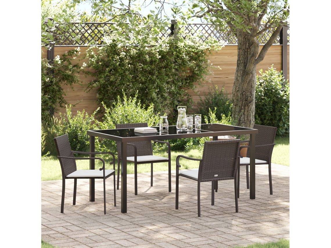 Conjunto De Comedor De Jardín De 5 Piezas Con Cojines De Poliratán Marrón