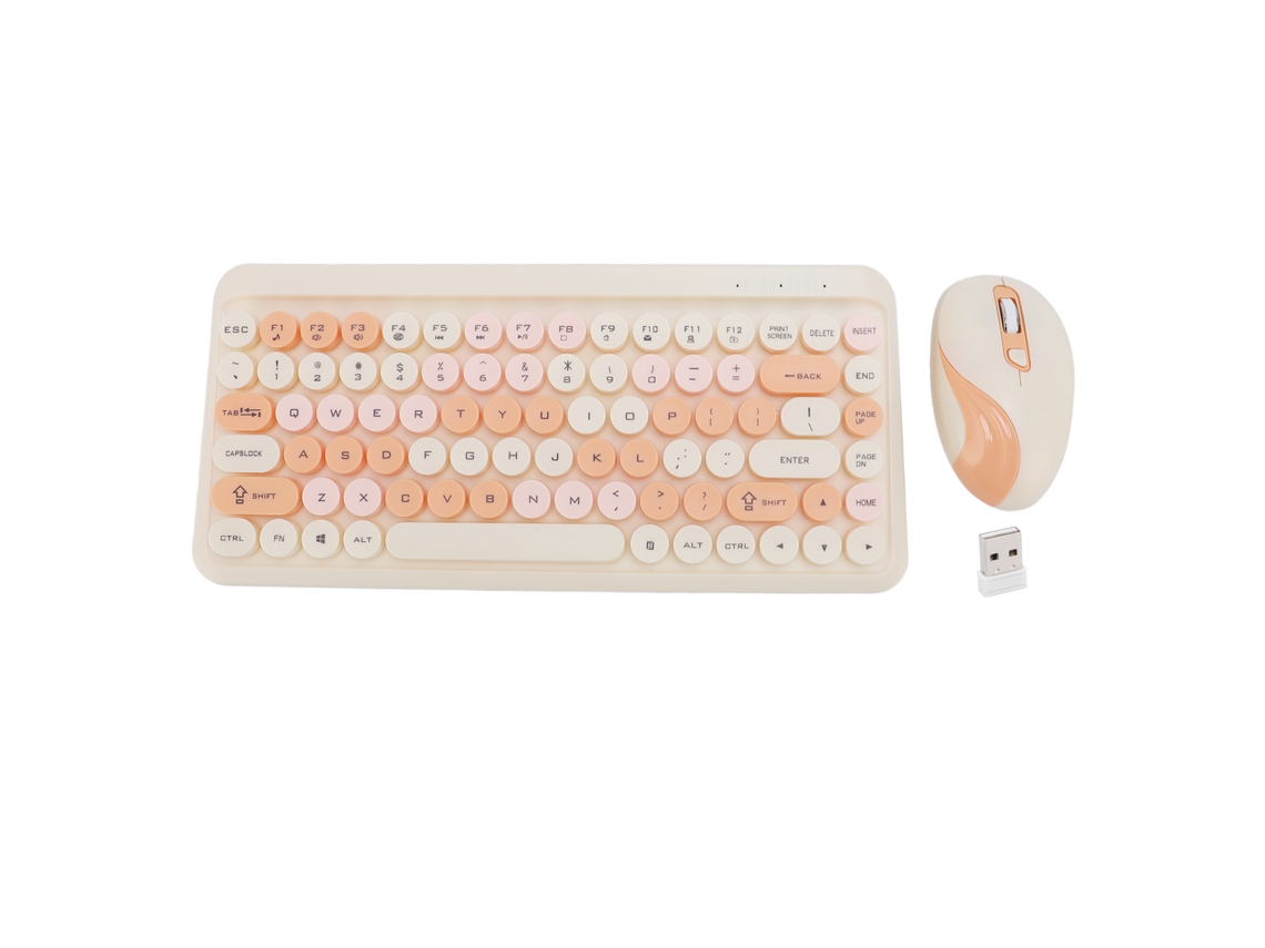 Teclado Y Ratón Inalámbricos Retro De 2,4 Ghz Con Teclas Redondas Naranjas Para El Hogar. Combo De Teclado Y Ratón.