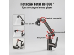 Grifo de baño inteligente con rotación de 360° y cuerpo de latón refinado.