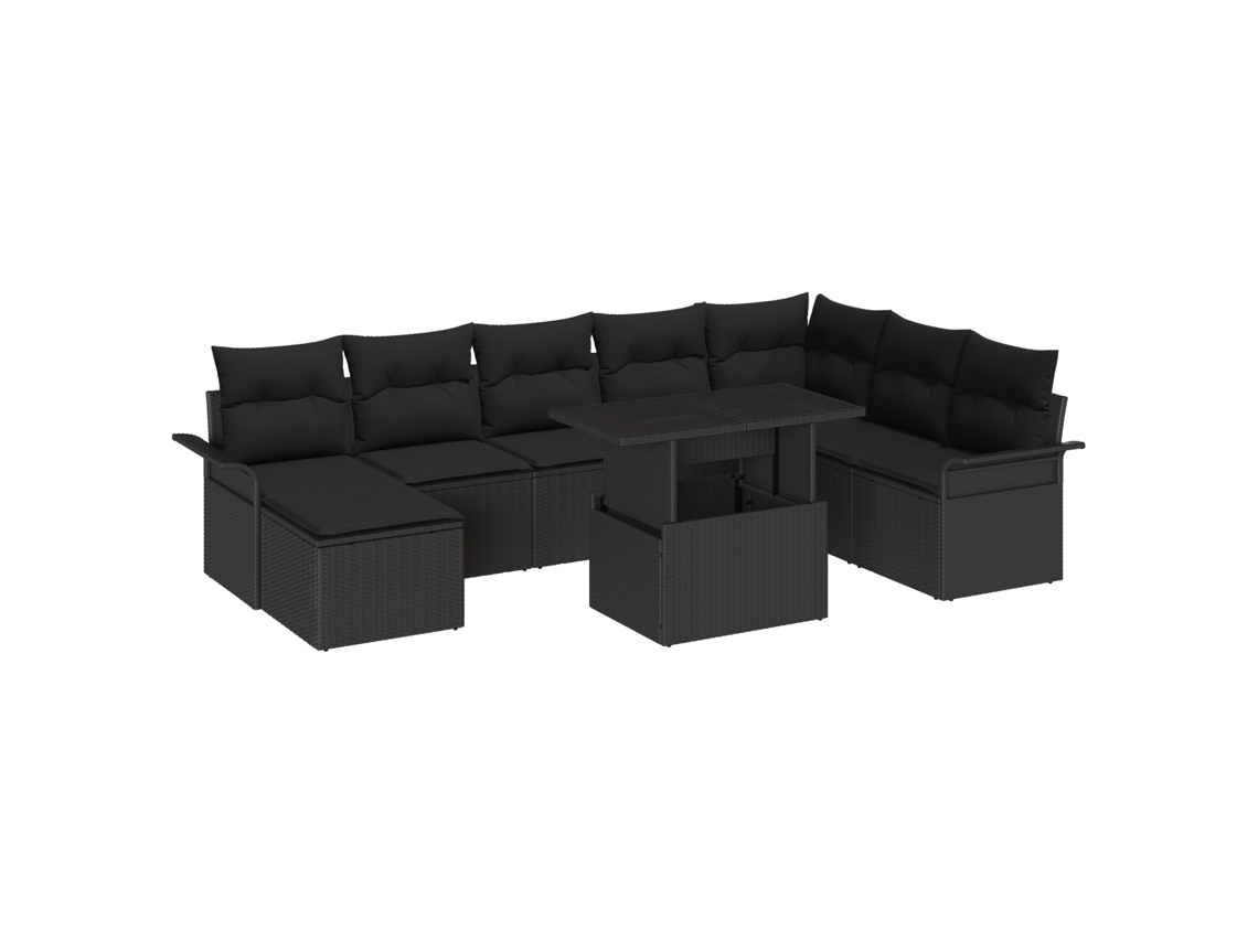 Conjunto 9 De Sofá De Jardín De Vidaxl Con Cojines Negro Poliratán  Negro Ratán