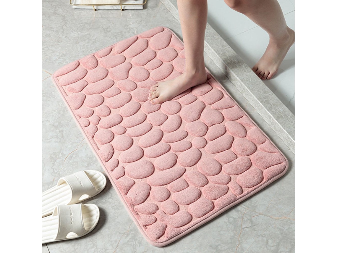 (rosa) Alfombra De Baño Antideslizante, Estampado De Piedras, Tejido No Tejido, Muy Absorbente, Lavable.