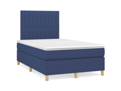 Cama Box Spring Con Colchón Y Luces Led Tela Azul 120x190 Cm