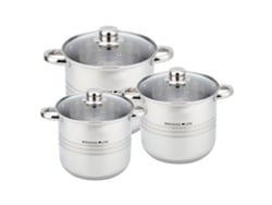 Trem Cozinha Panelas Klack 6 Peças Em Aço Inoxidável Com Fundo Triplo, Tampas De Vidro E Compatível Com Indução E Lava-louças