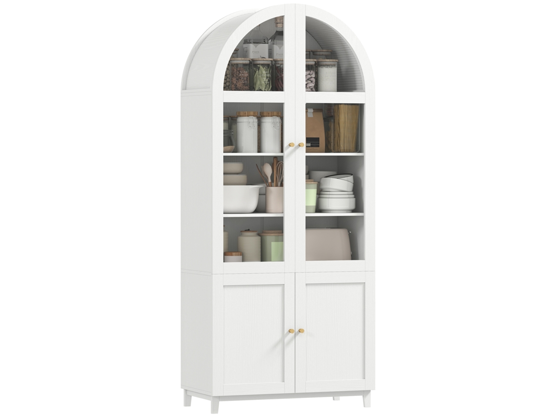 Mueble De Cocina, Vitrina Con 4 Puertas (2 Acrílicas) Y Estantes Ajustables, 78 X 40 X 180 Cm, Blanco