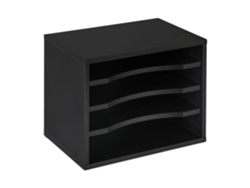 Relaxdays Organizador Documentos, Formato A4, Almacenamiento Amplio Cartas, 4 Compartimentos, 28 X 35,5 X 25 Cm, Negro