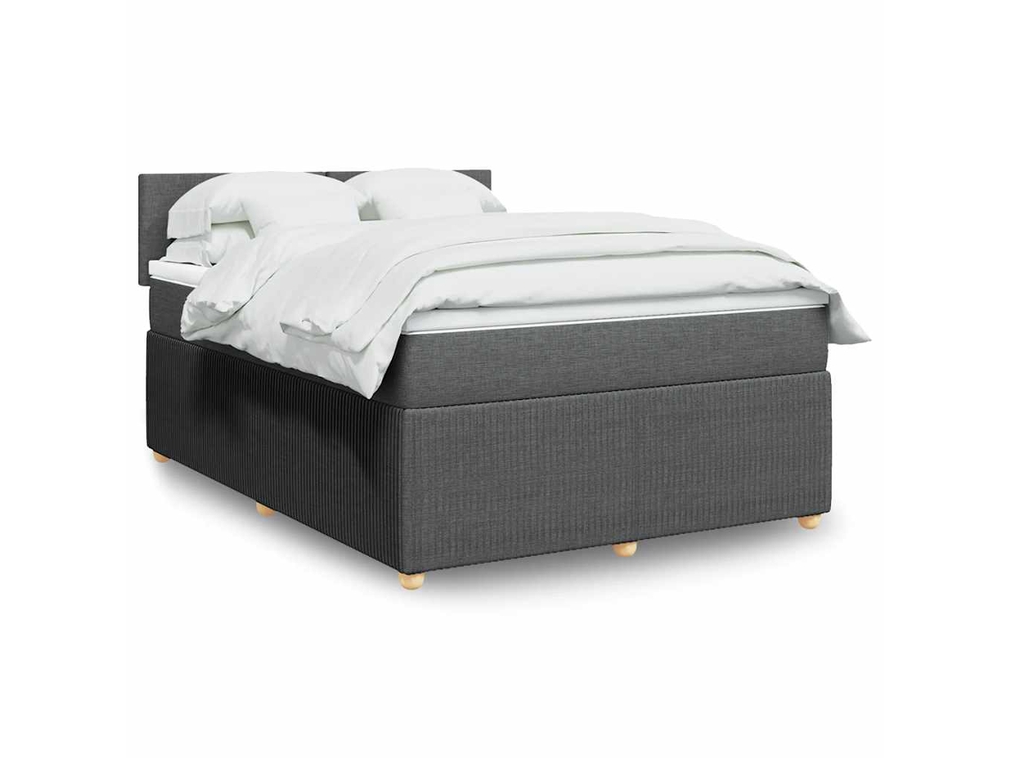 Cama Box Spring Con Colchón Tela Gris Oscuro 140x190 Cm