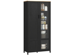 Vitrina de cocina, estantes ajustables, 9 compartimentos, 76x36x160 cm, color negro.