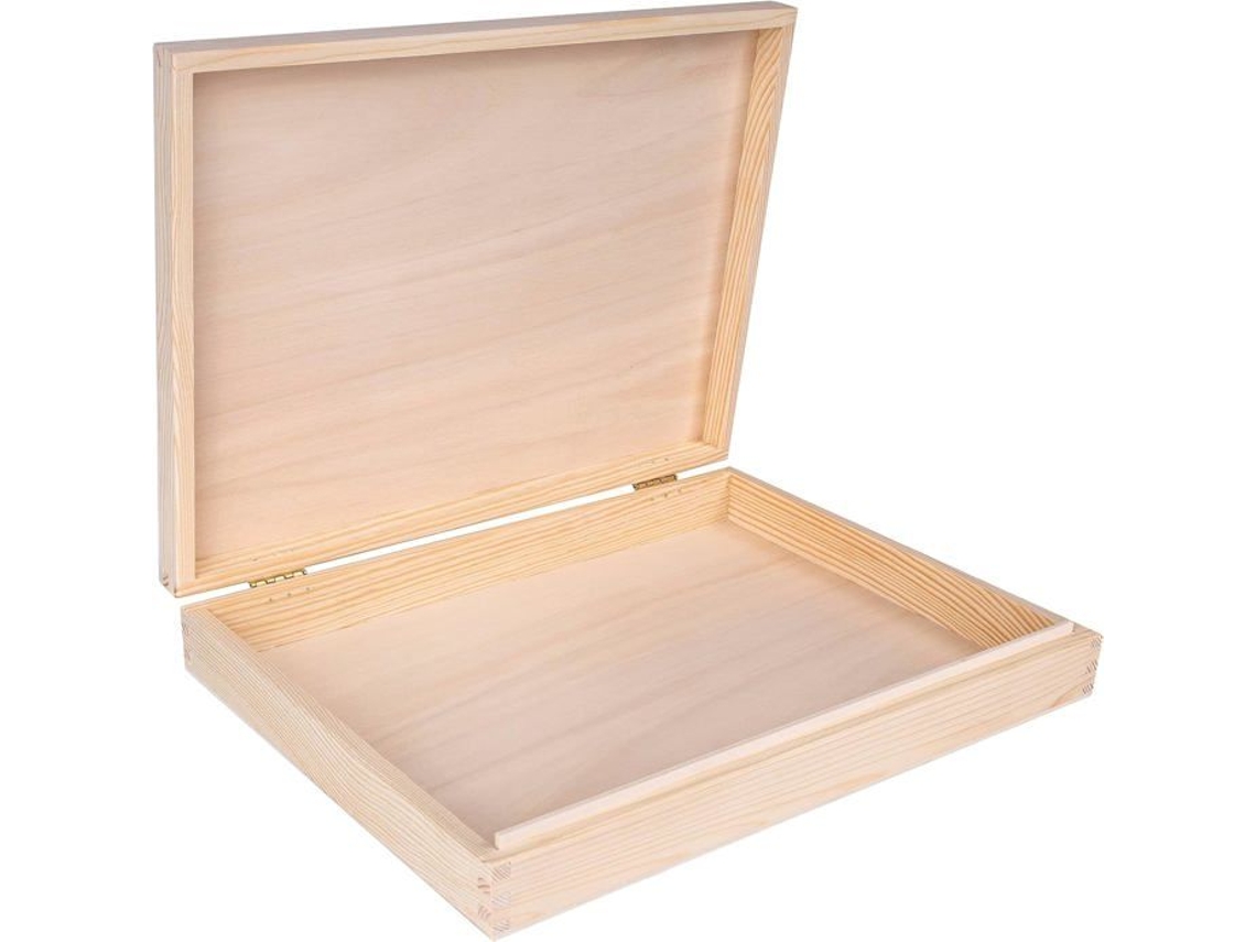 Creative Deco Caja de almacenamiento plana de madera sin pintar A4 34 x 25 3 x 5 3 cm con tapa y cerradura CREATIVE DECO