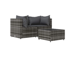 Conjunto 3 Set de muebles de jardín VIDAXL y cojines ratán sintético gris