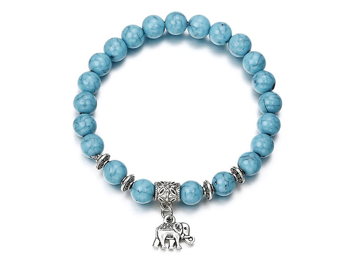 Pulsera étnica para mujer con colgante de elefante, cuentas de turquesa sintética, pulsera elástica: el regalo perfecto. Nostalgia88